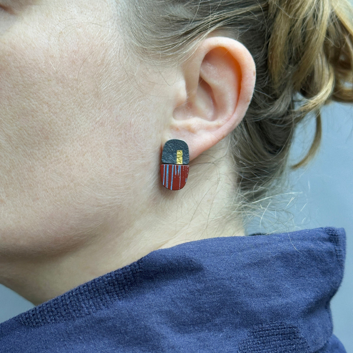 Oblong sgraffito split earrings