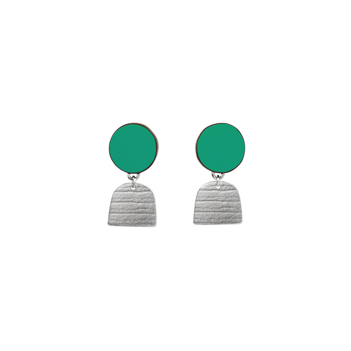 Circle and tiny stripe earrings - silver