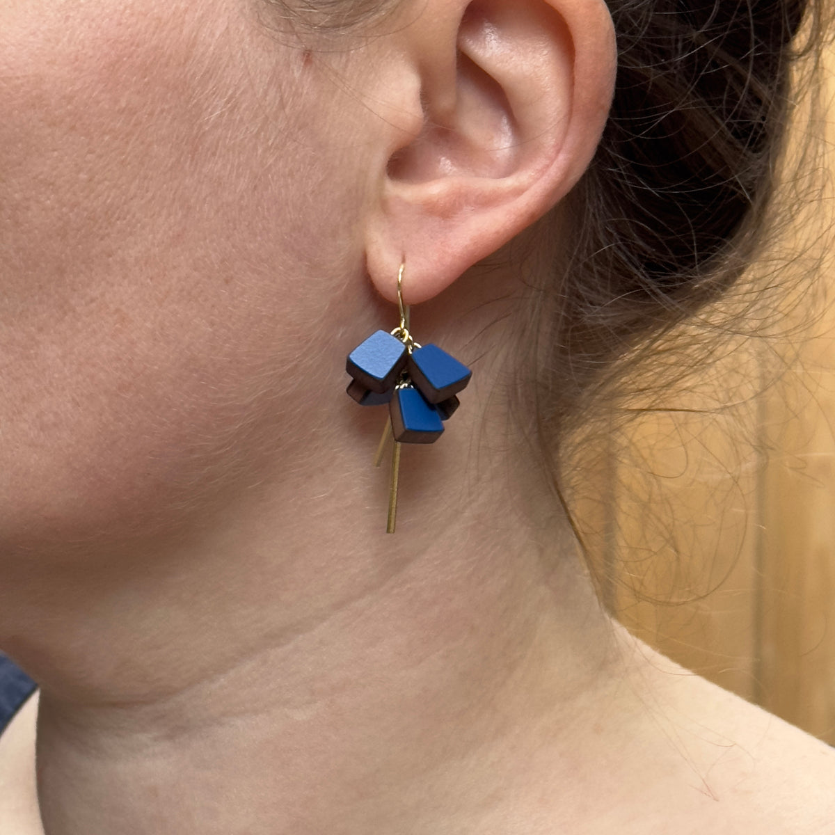 Cluster earrings - cobalt blue and gold