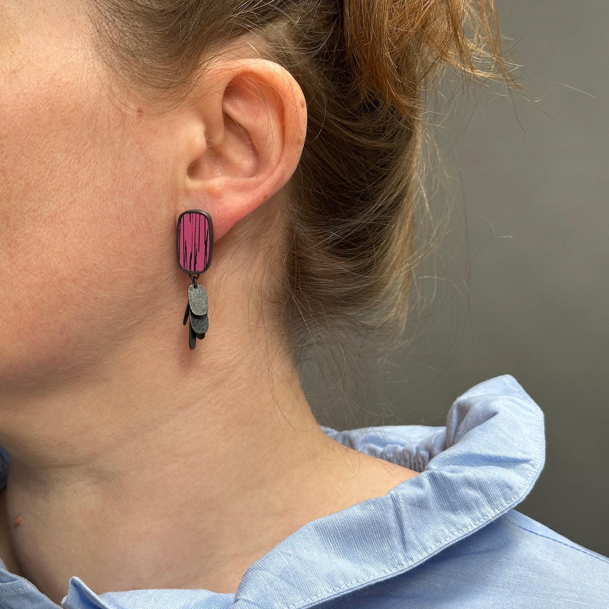 Pink sgraffito cluster earrings