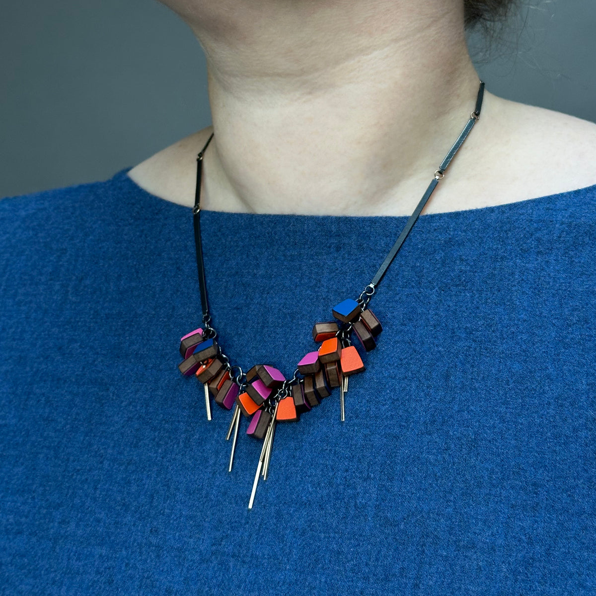 Colourful cluster necklace with 9ct gold