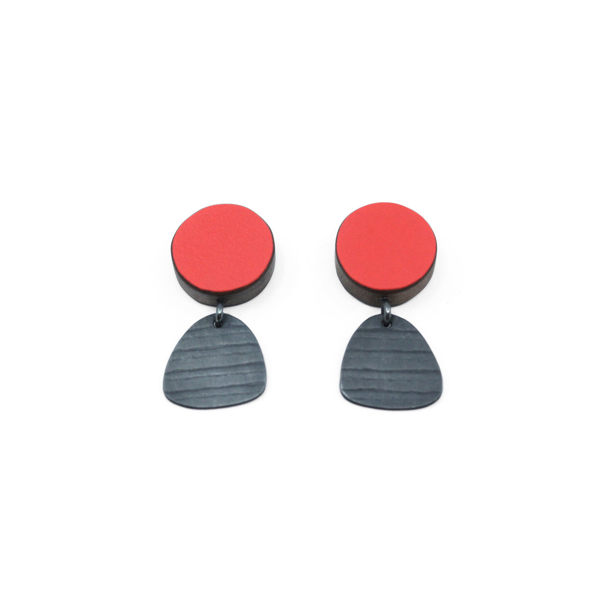 Circle and tiny stripe earrings - coral