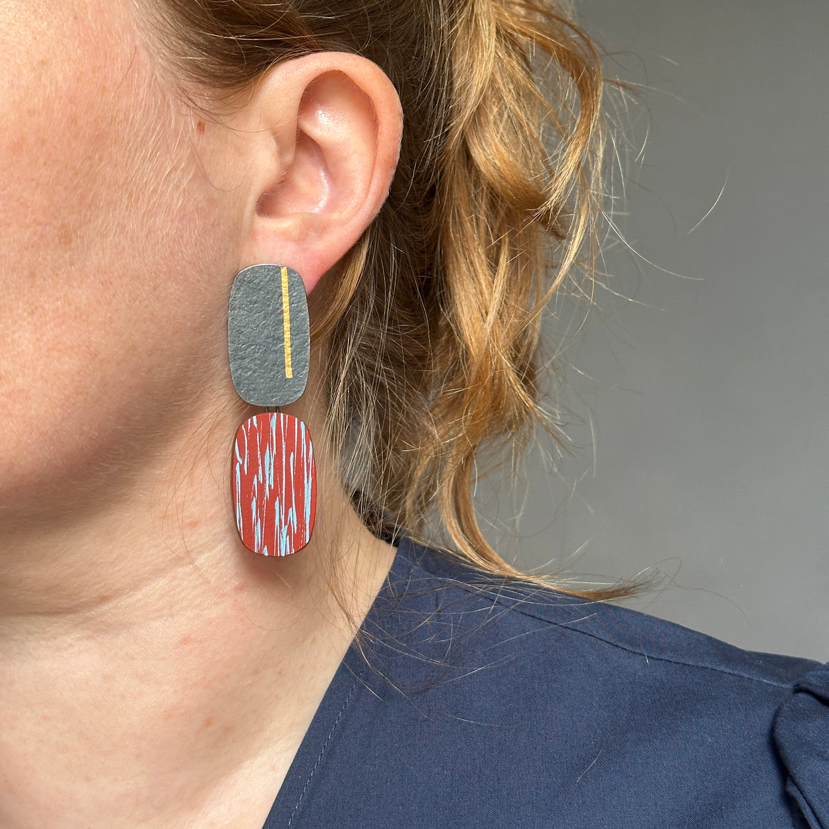 Oblong sgraffito reflection earrings