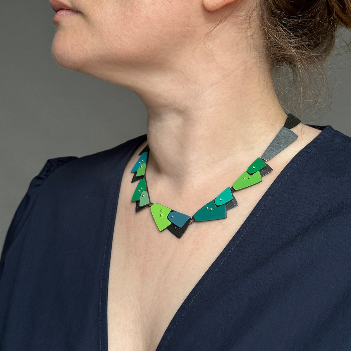 Flight necklace in greens and gold