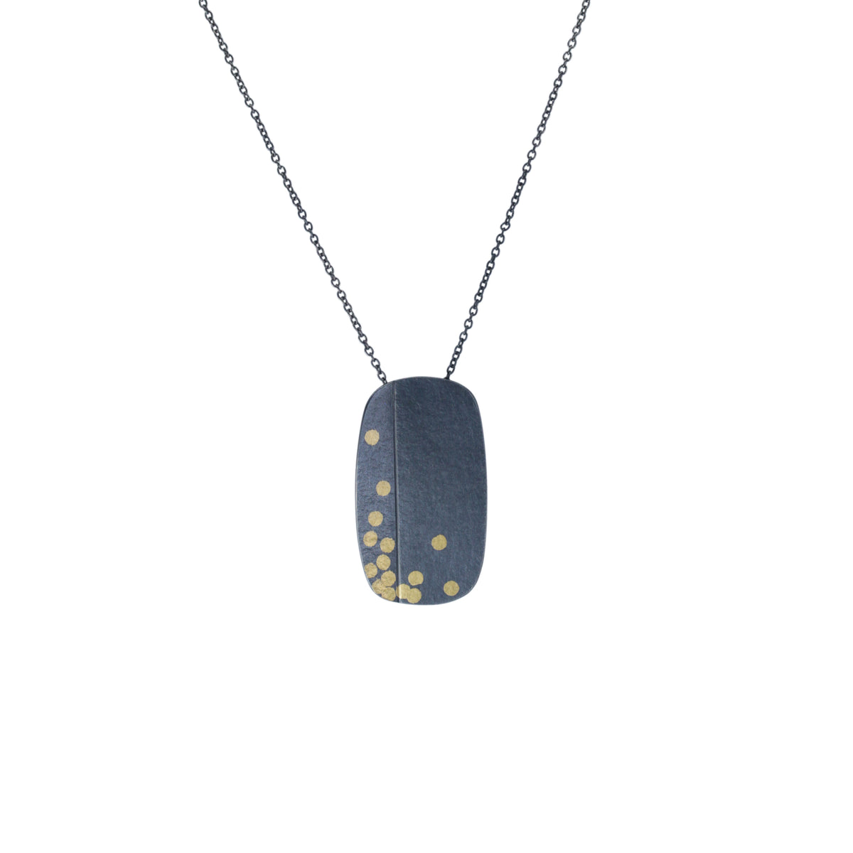 Oblong fold and dot pendant - oxidised silver