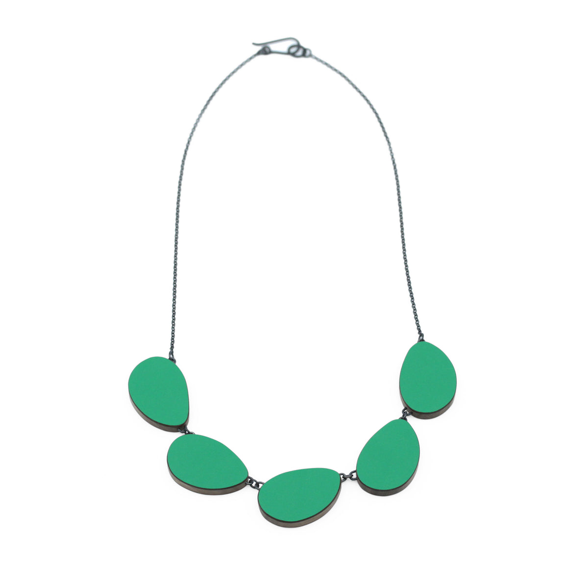 Five part curve necklace (reversible) - grass green and blue