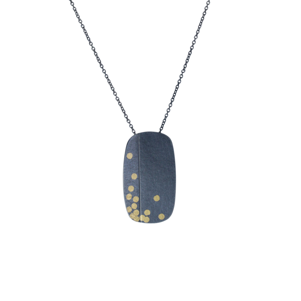 Oblong fold and dot pendant - oxidised silver