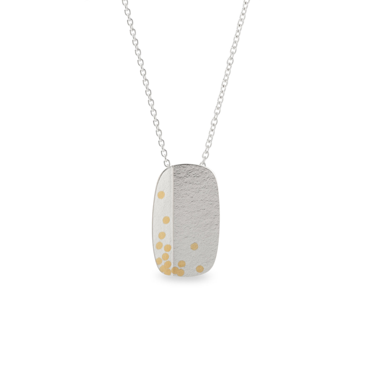 Oblong fold and dot pendant - silver