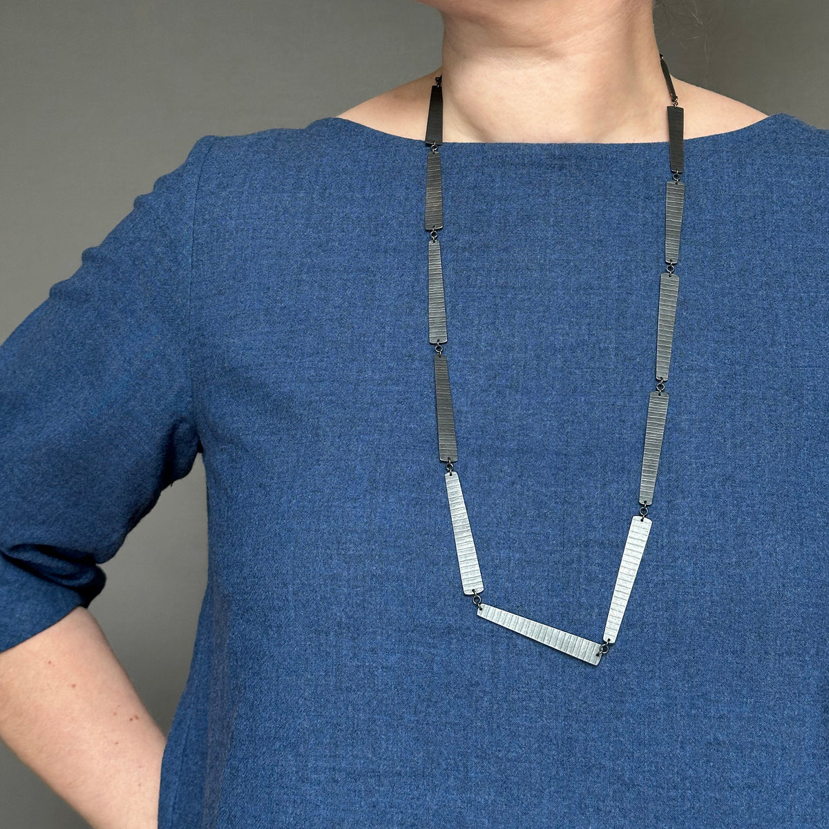 Long stripe necklace - oxidised silver