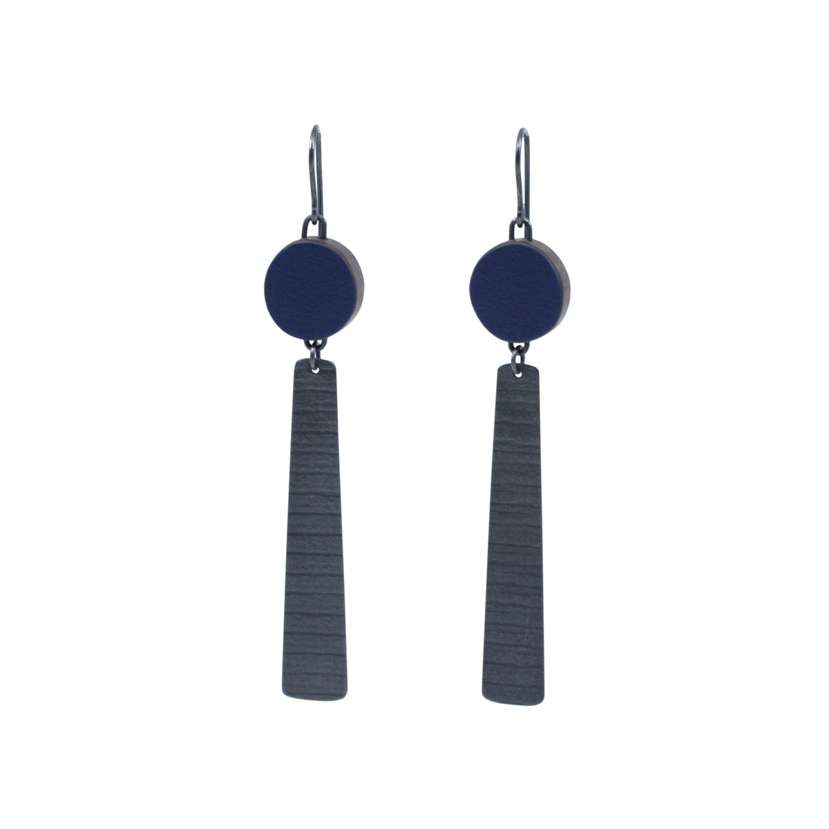 Circle and long stripe earrings - oxidised silver