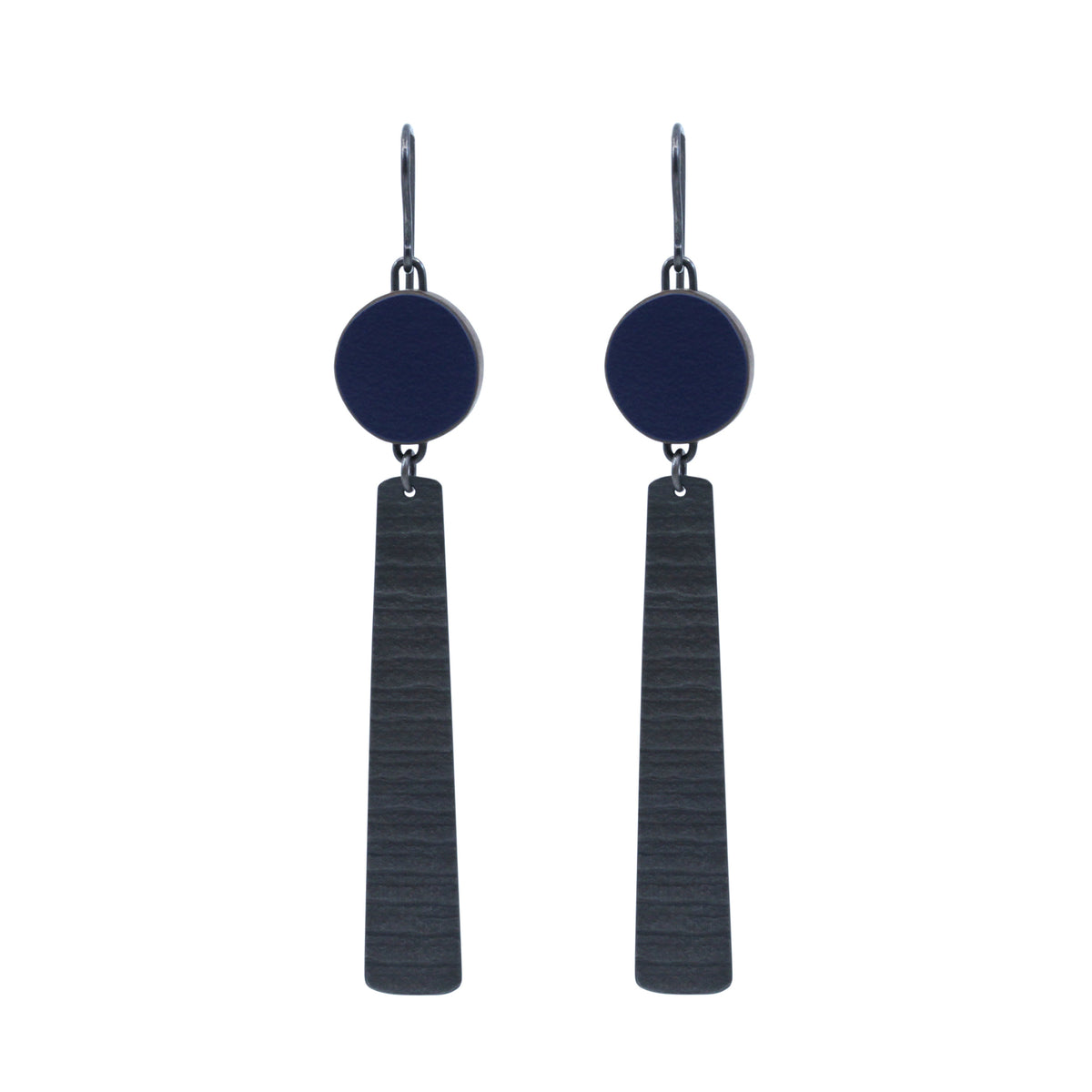 Circle and long stripe earrings - oxidised silver