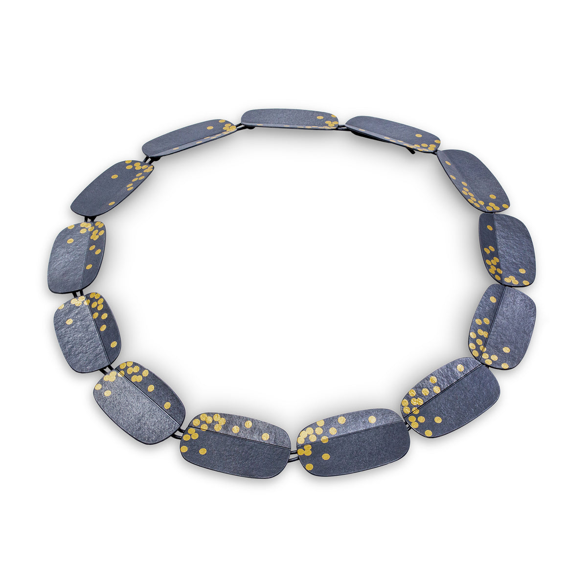 Oblong fold and dot necklace - oxidised