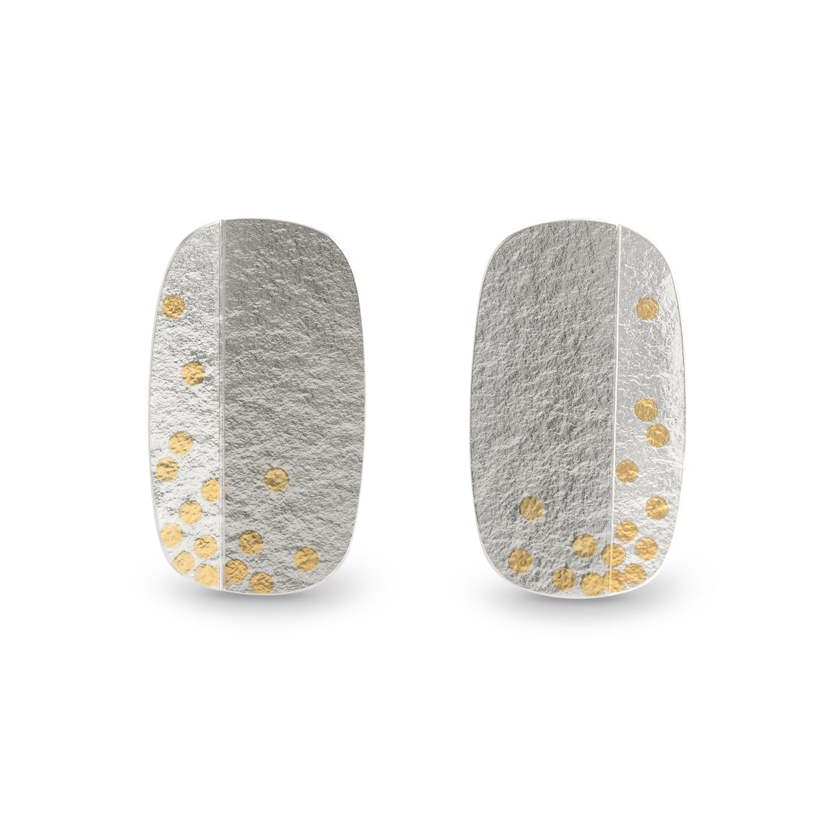 Oblong fold and dot earrings - silver