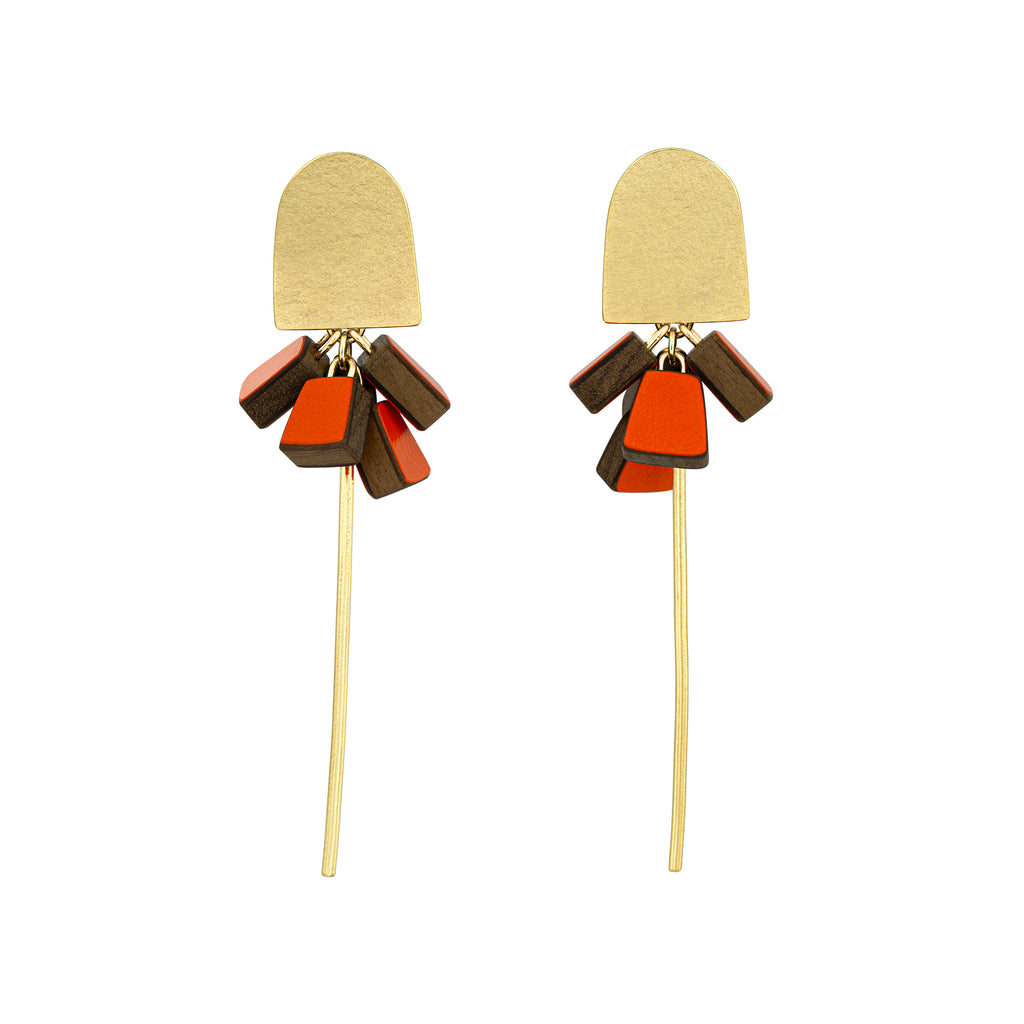 Gold arch earrings in orange