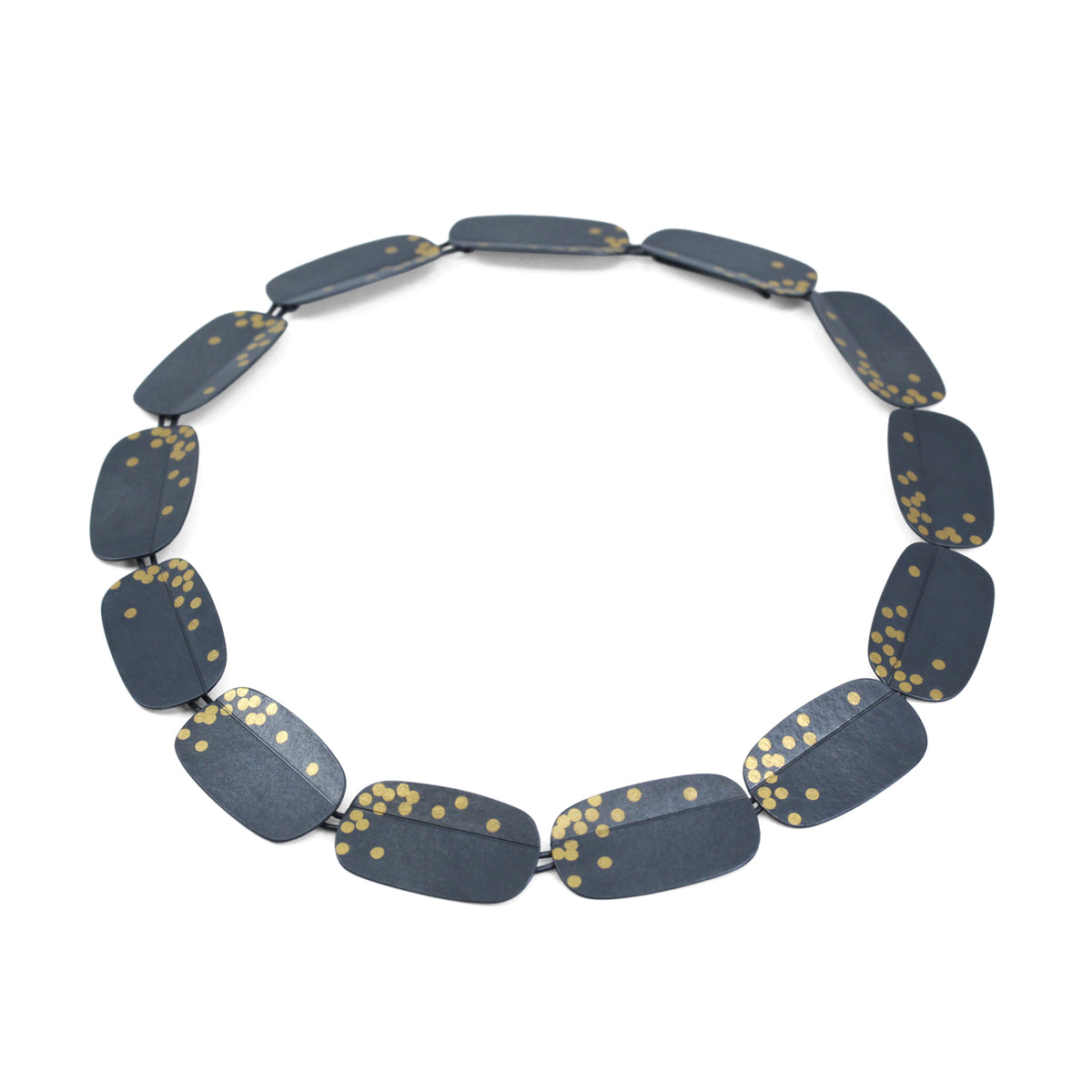 Oblong fold and dot necklace - oxidised