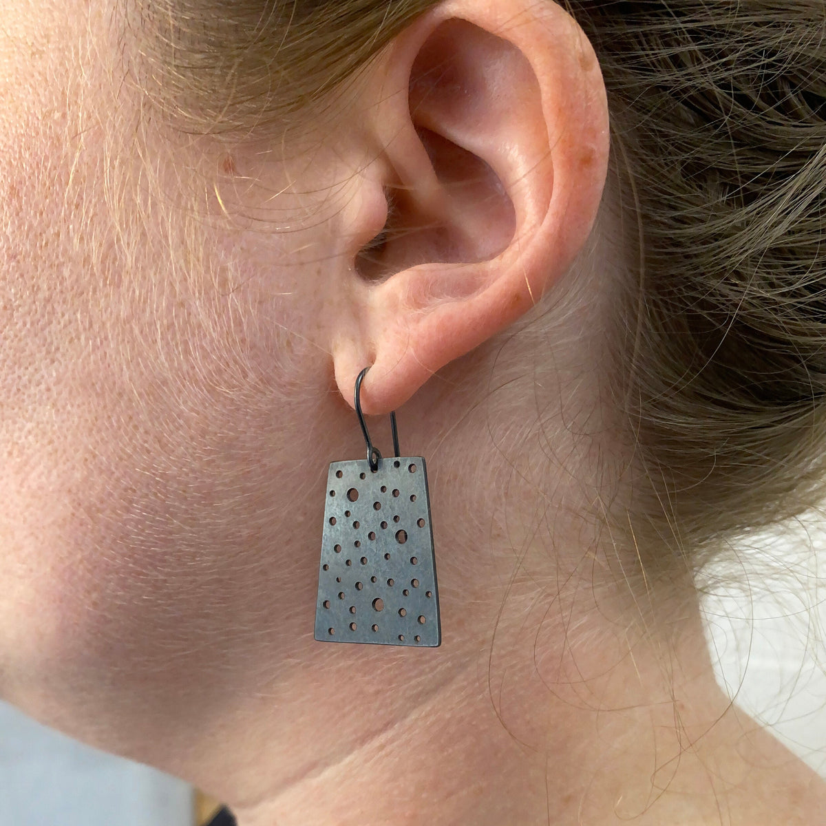 Silver dot earrings - oxidised