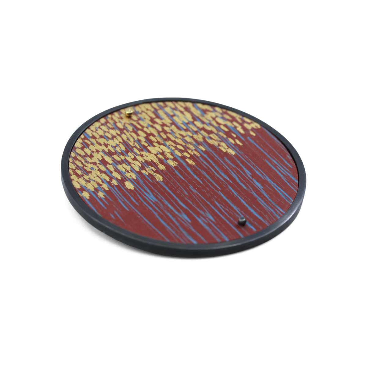 Framed paprika sgraffito brooch