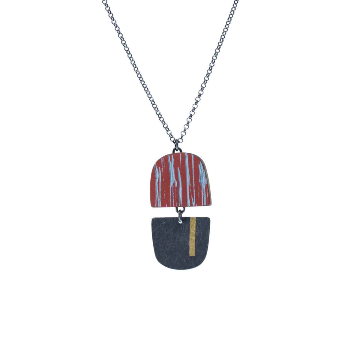 Split oblong sgraffito pendant