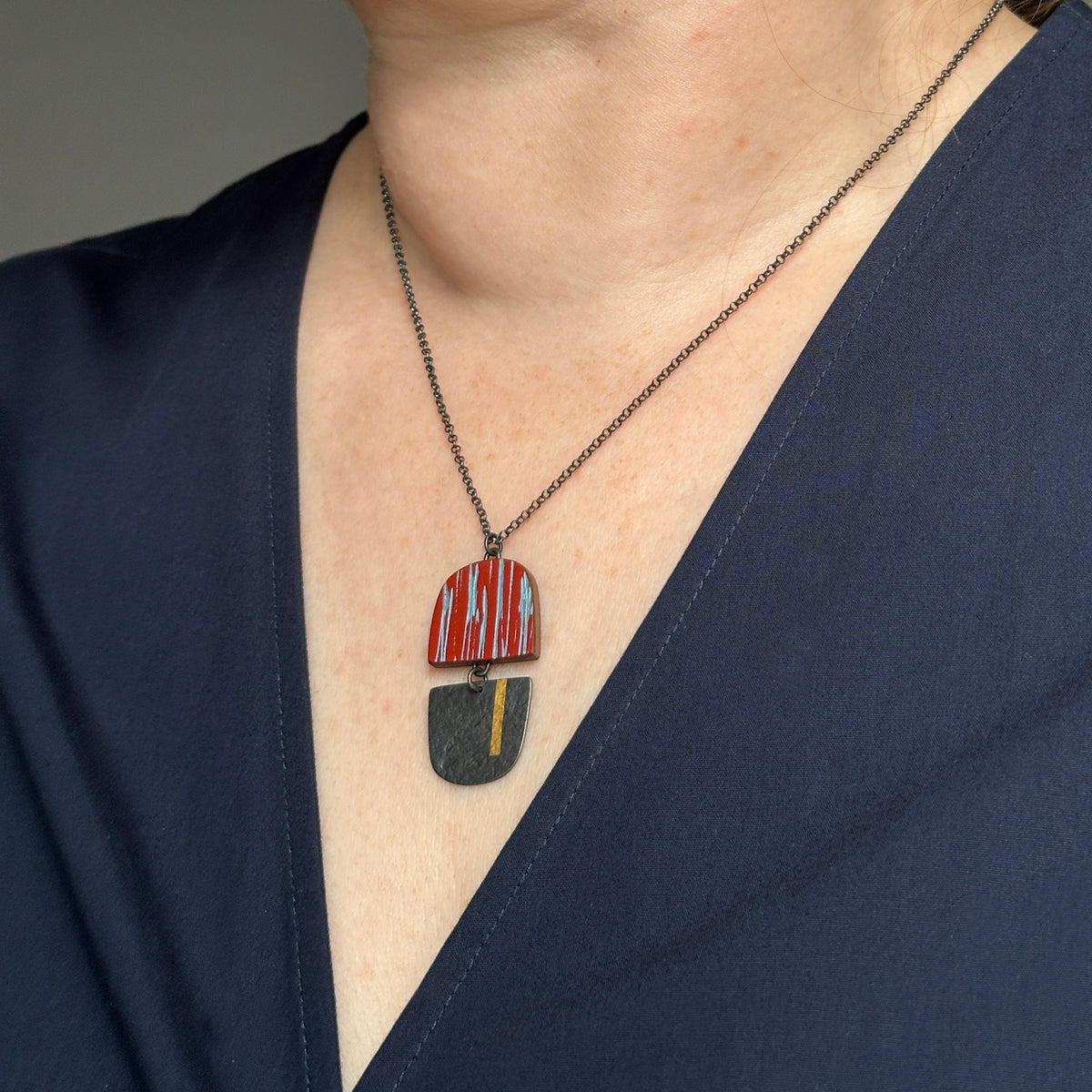 Split oblong sgraffito pendant