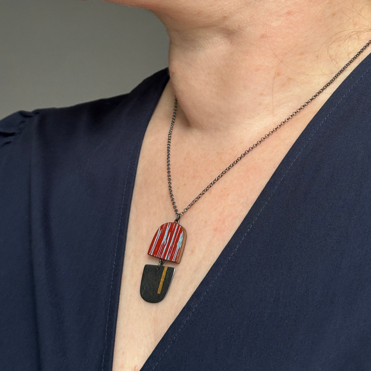 Split oblong sgraffito pendant