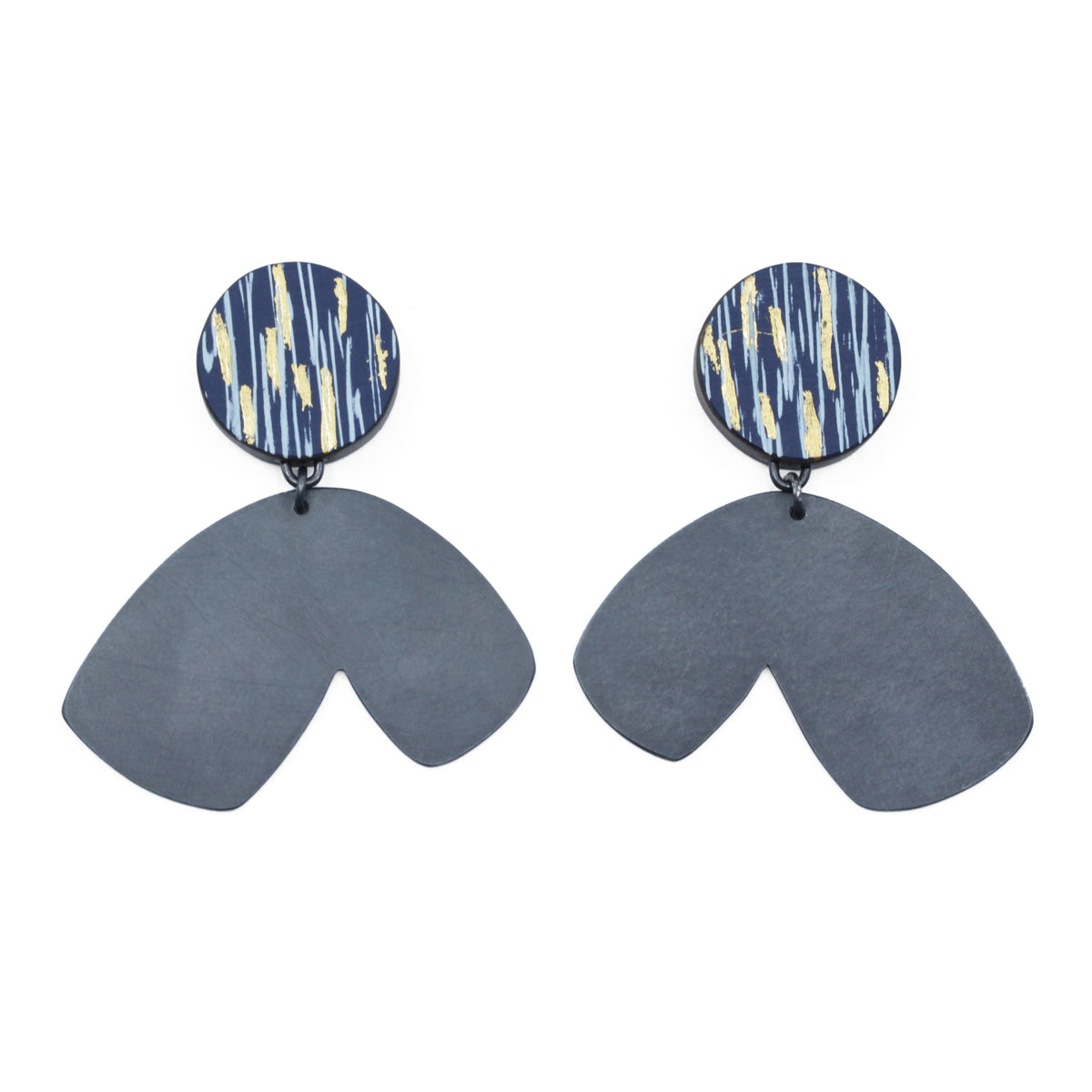 Large navy and oxidised silver wing earrings