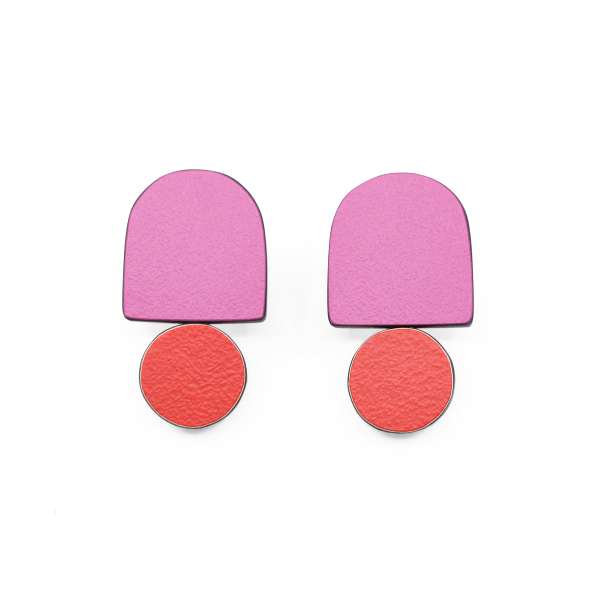 Arch and circle earrings - pink and red