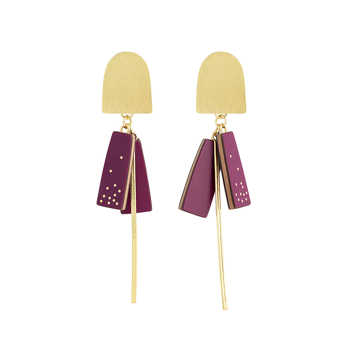 Gold arch earrings in plum