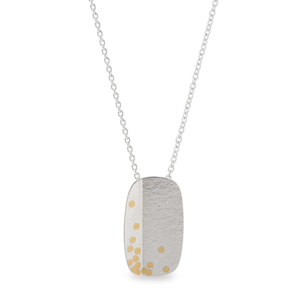 Oblong fold and dot pendant - silver
