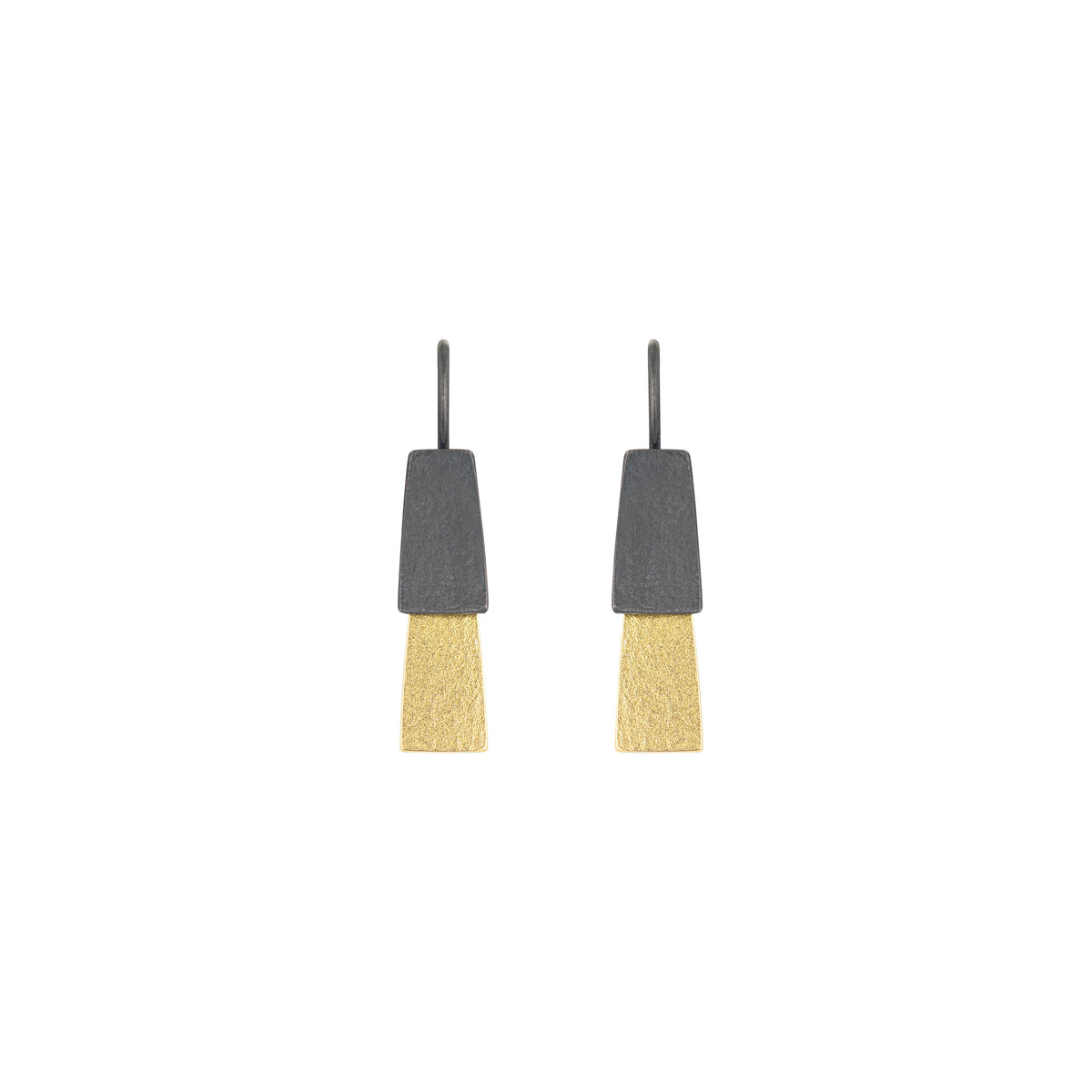 Two tone drop earrings - oxidised silver and 18ct gold
