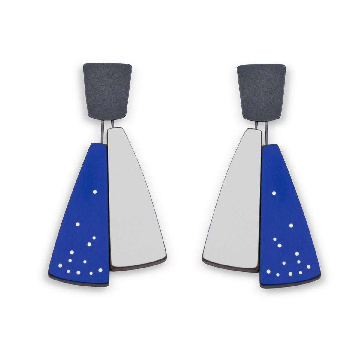 Split wing earrings - cobalt blue and stone