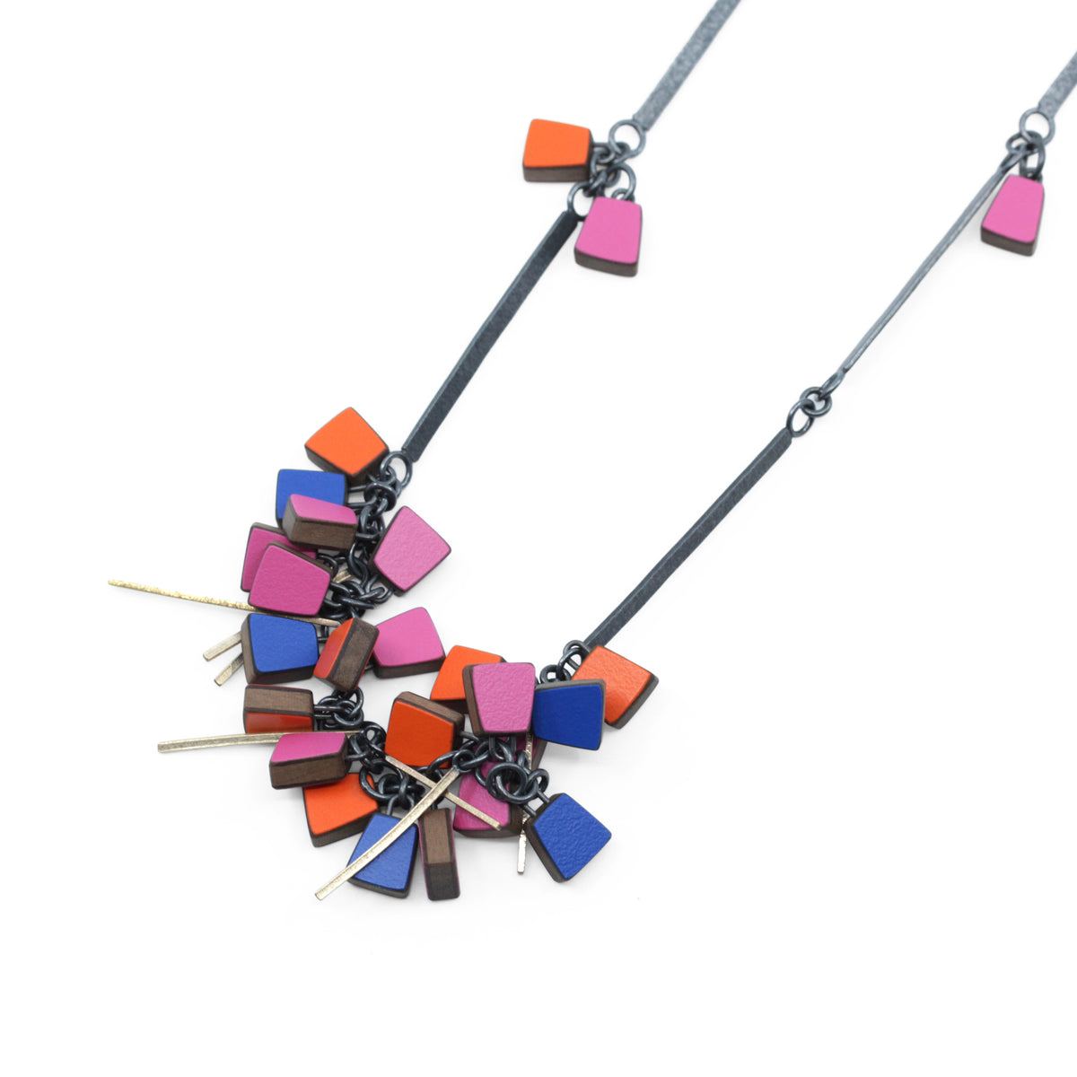 Colourful cluster necklace with 9ct gold