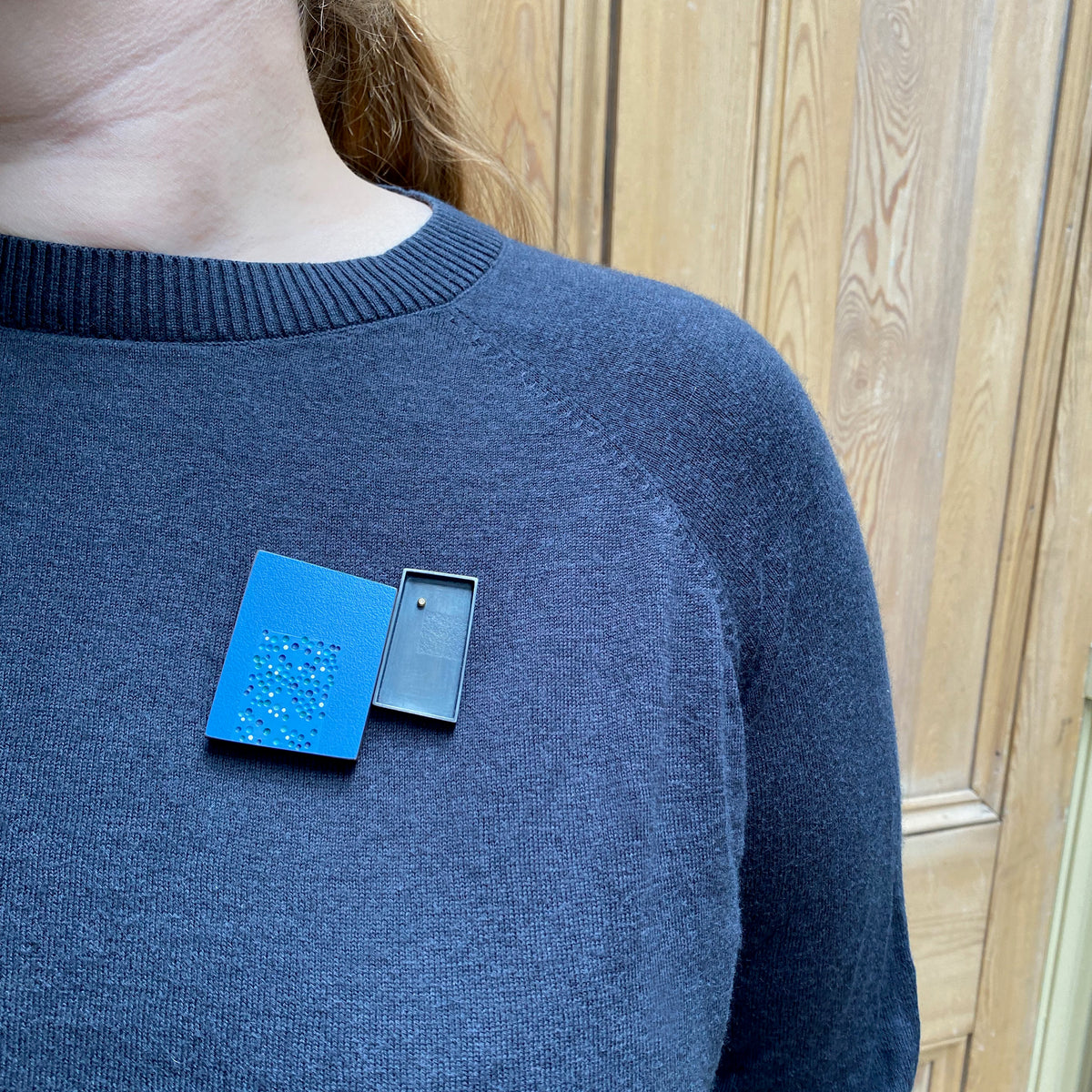 Denim industrial brooch