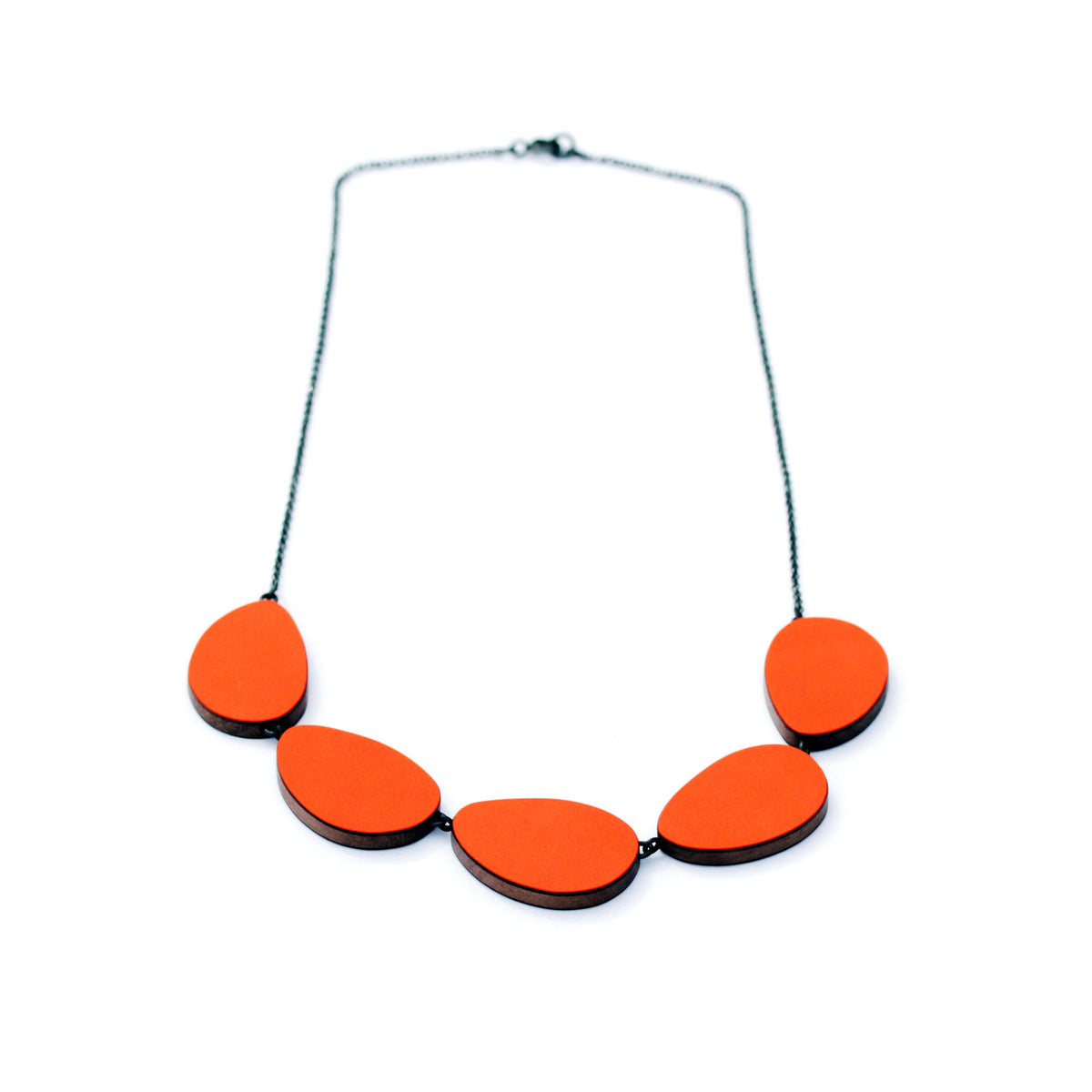 Five part curve necklace (reversible) - pink and orange