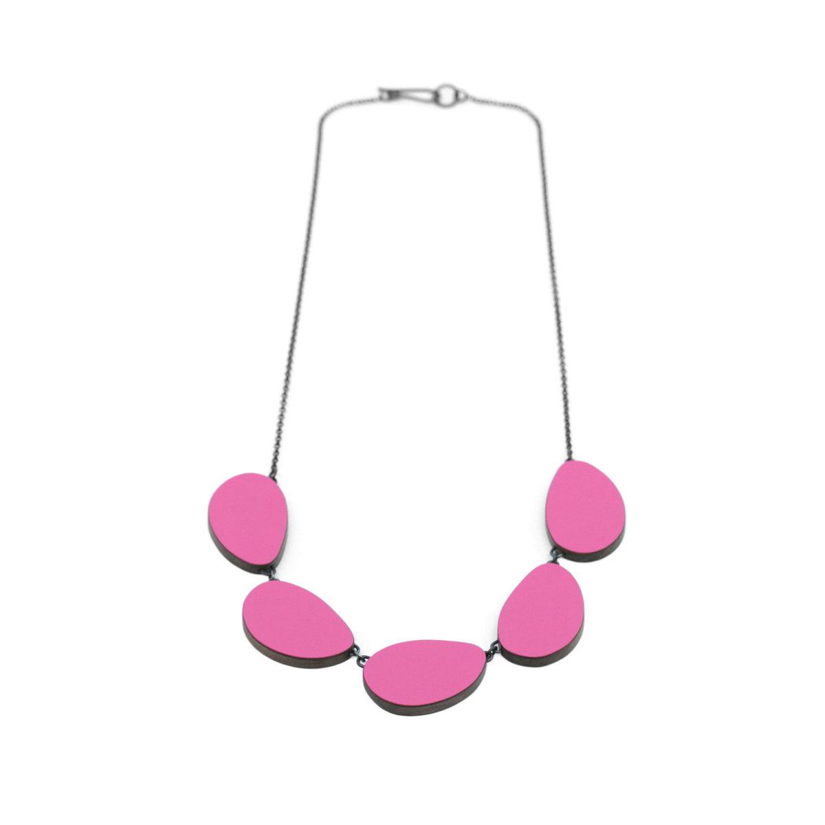 Five part curve necklace (reversible) - pink and orange