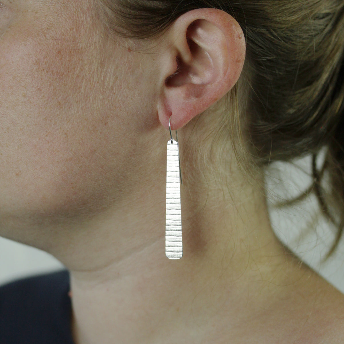 Long silver stripe earrings